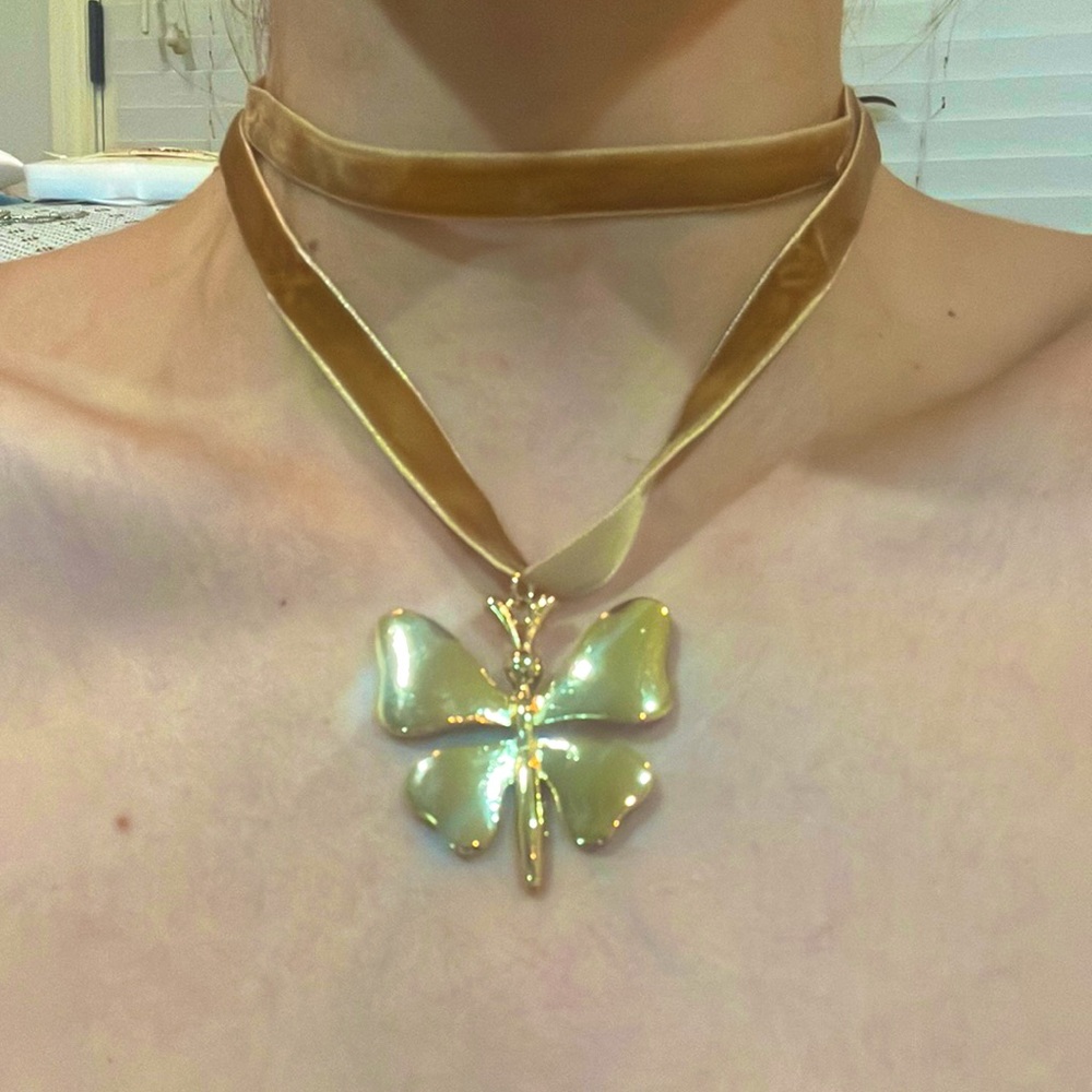 Gold Butterfly Velvet Choker Necklace